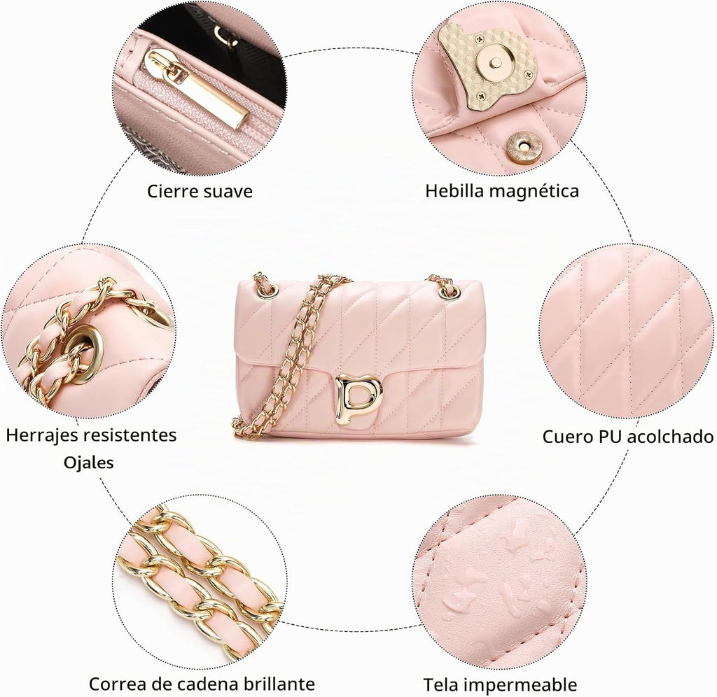 Pelimoo Bolso Bandolera Acolchado para Mujer de Moda - Bolso de Man...