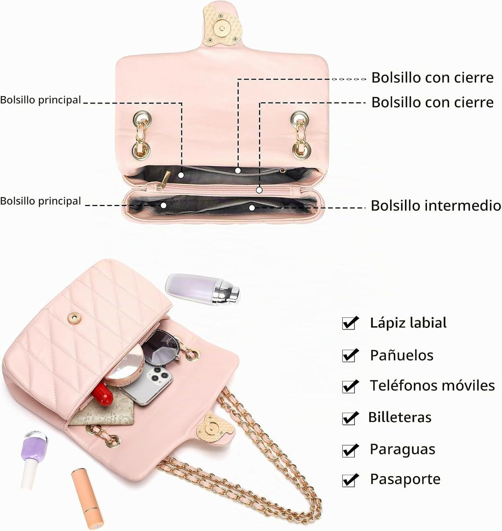 Pelimoo Bolso Bandolera Acolchado para Mujer de Moda - Bolso de Man...