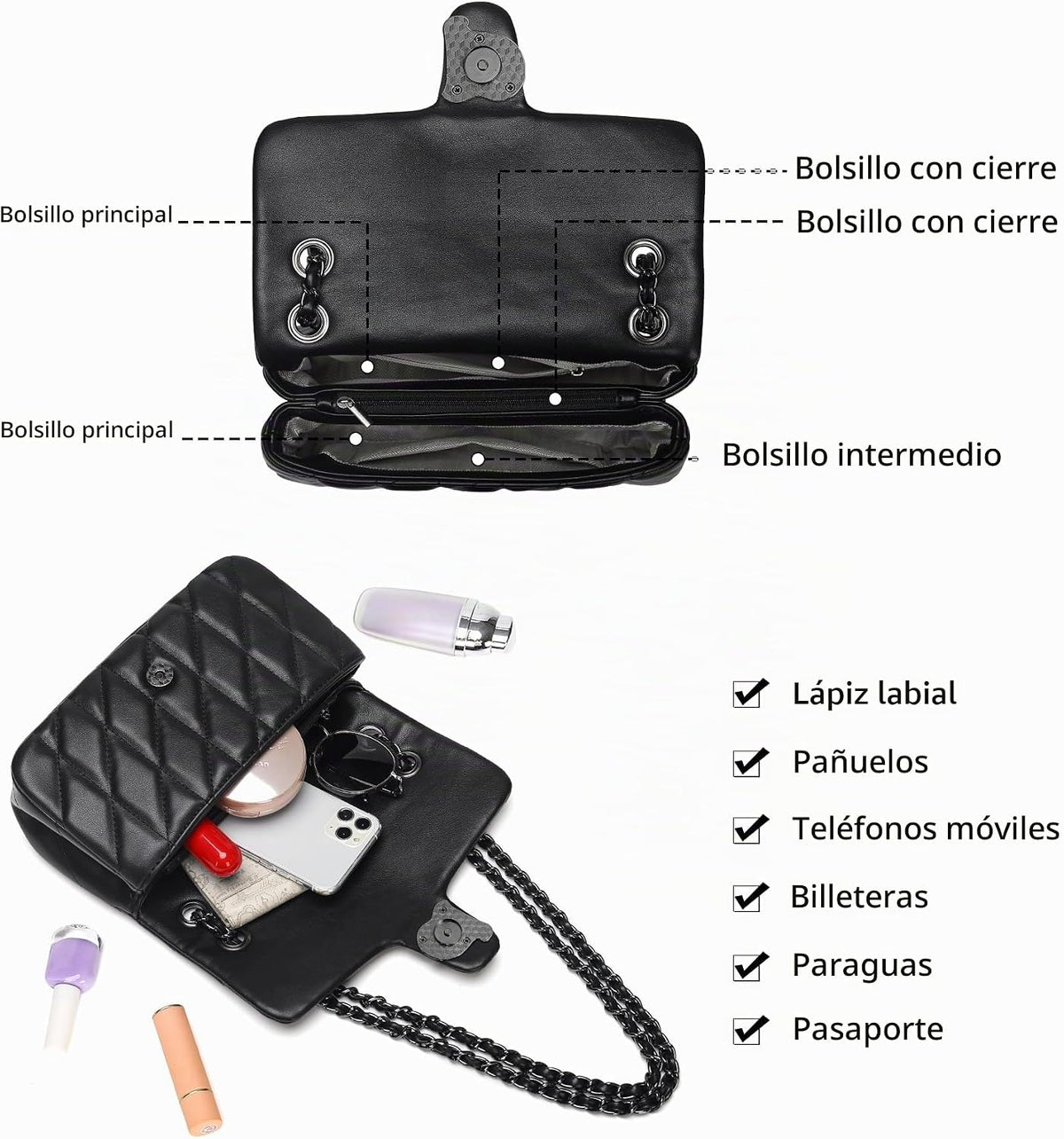 Pelimoo Bolso Bandolera Acolchado para Mujer de Moda - Bolso de Man...
