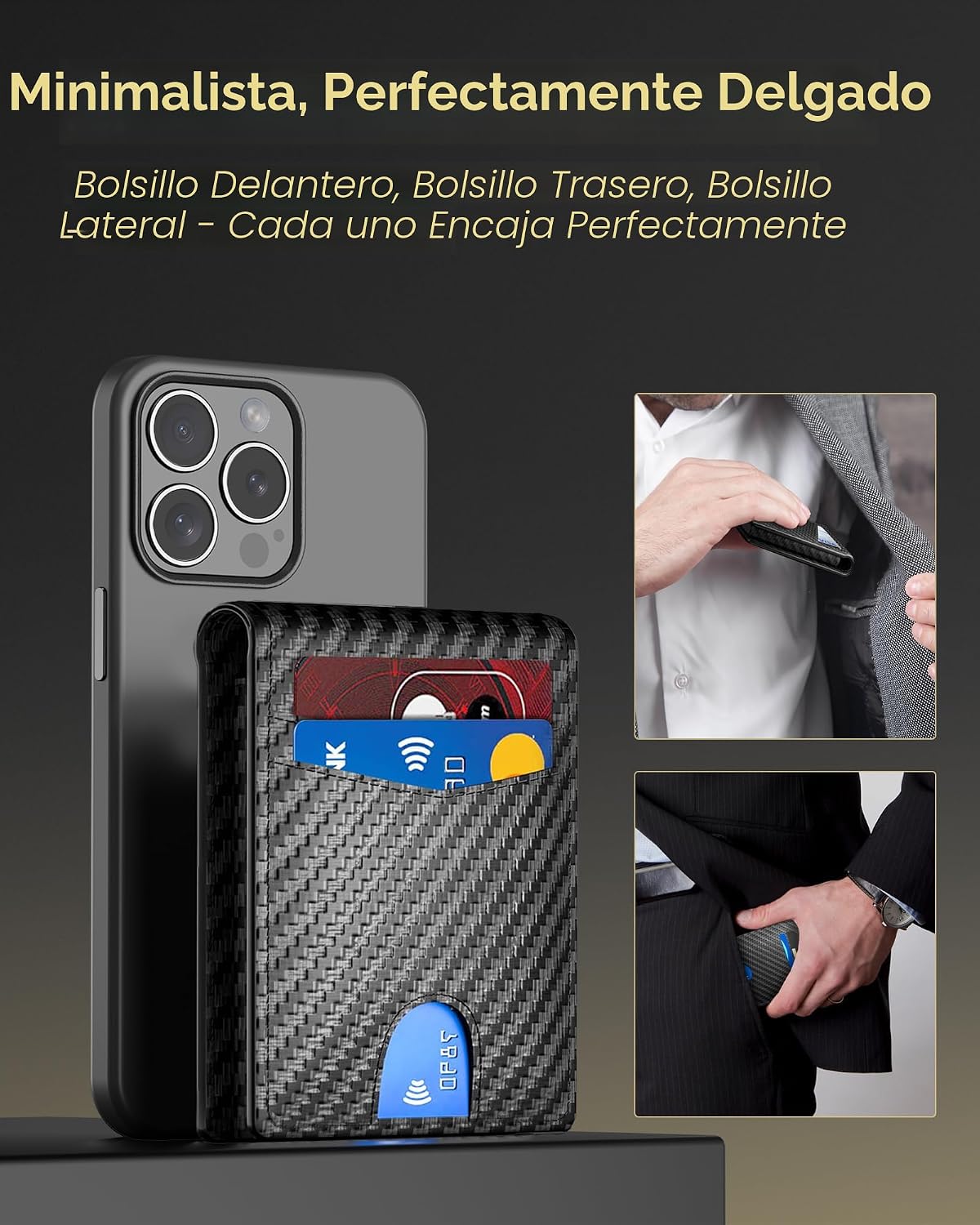 QLD - Cartera minimalista para hombres - Billetera delgada de cuero...