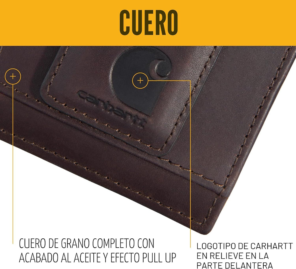 Carhartt Cartera de cuero marrón aceitado para hombre, bolsillo fro...