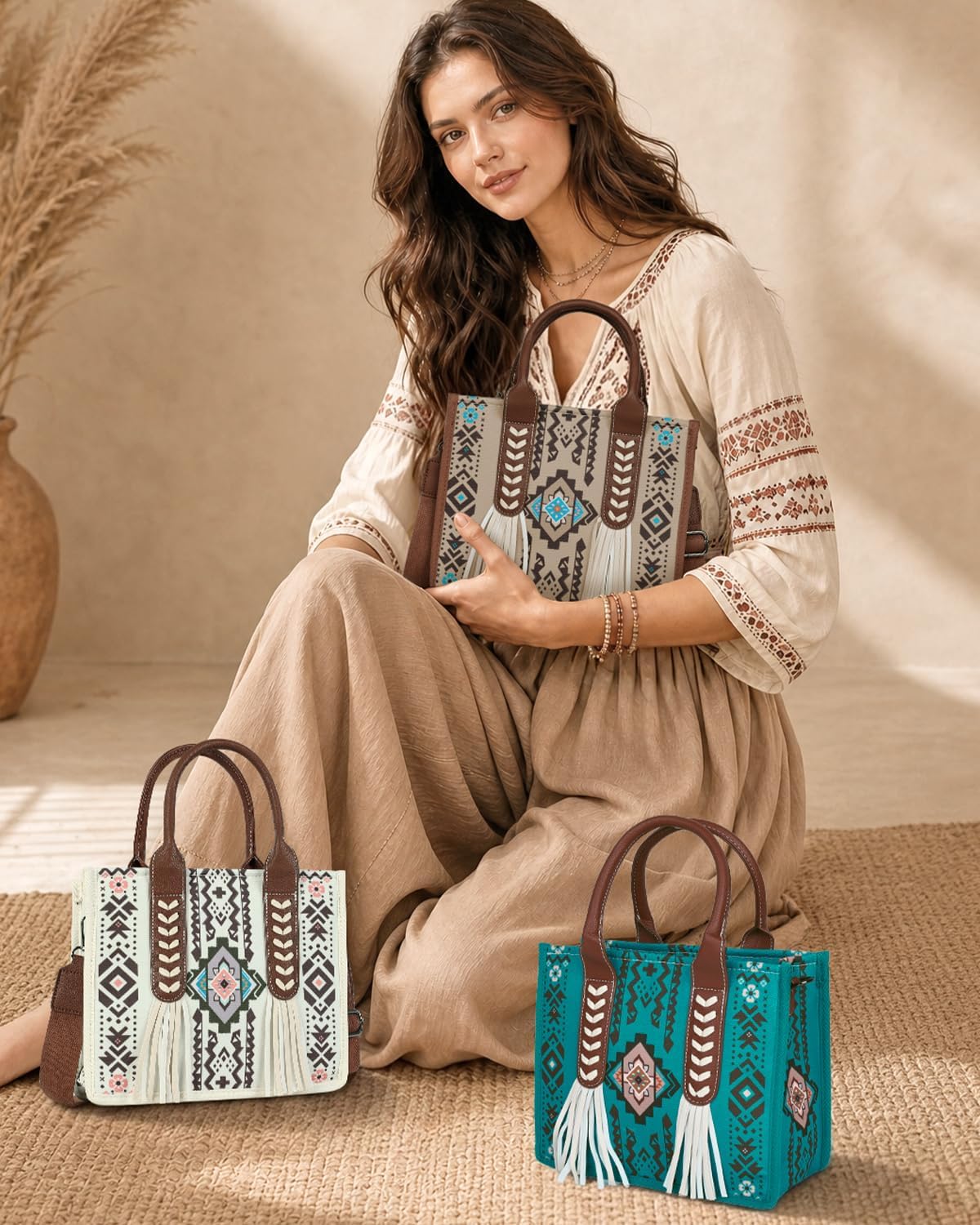 PARAURORA Bolso tote bohemio con asa superior para mujer, bolso cru...