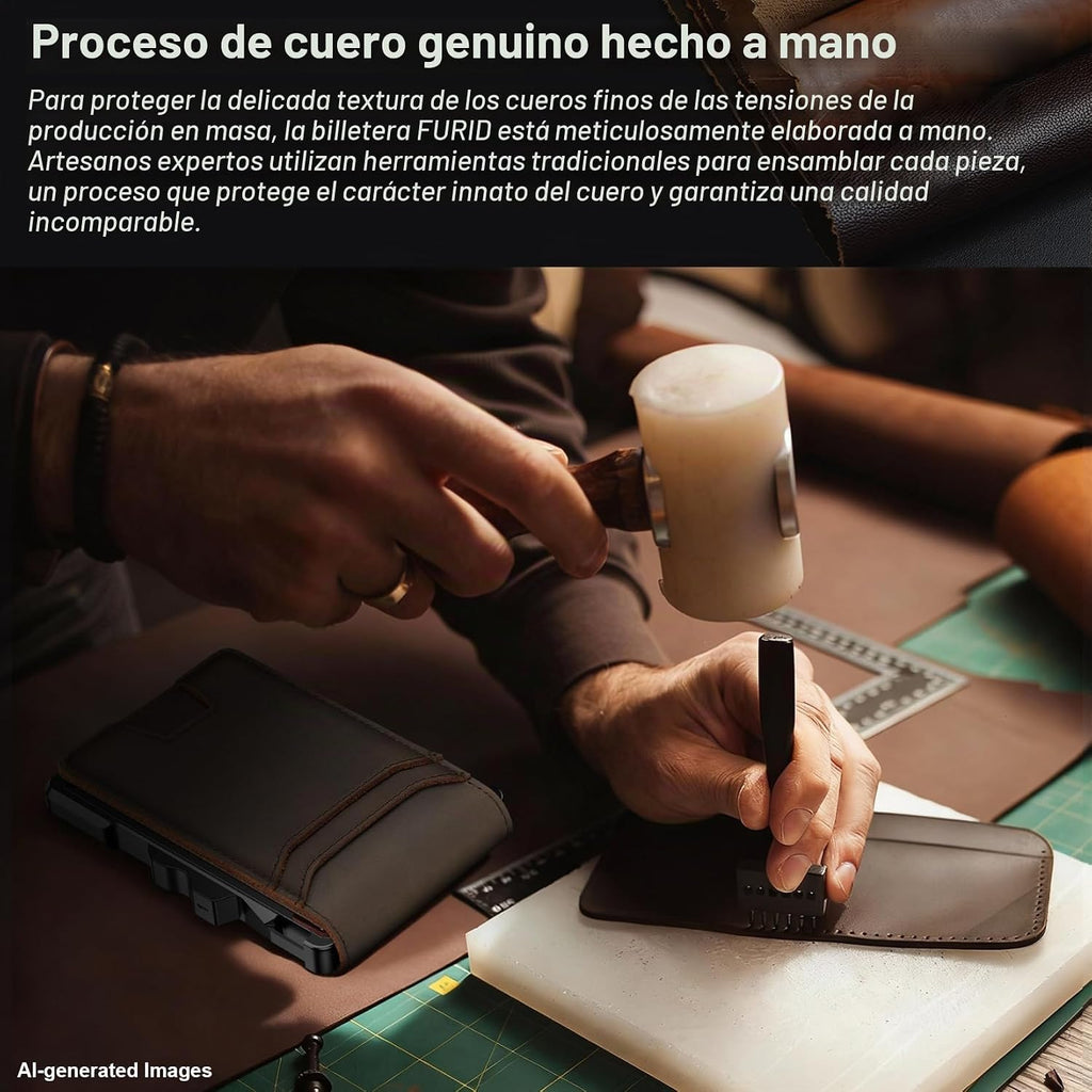 furid Cartera de cuero genuino para hombres: billetera minimalista...