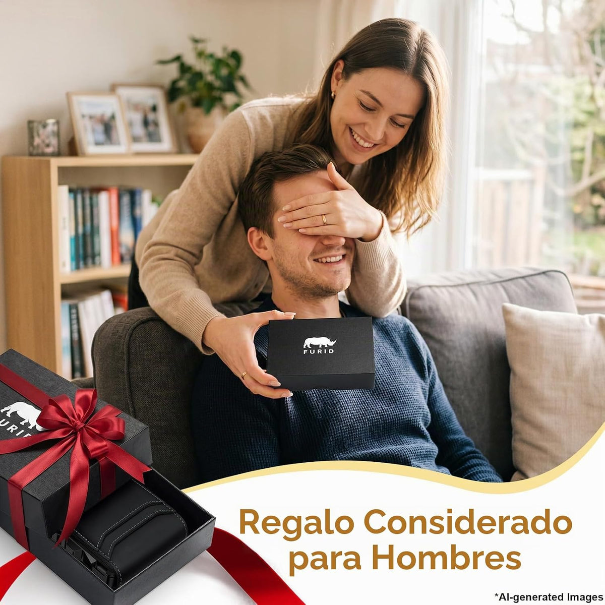 furid Cartera de cuero genuino para hombres: billetera minimalista...