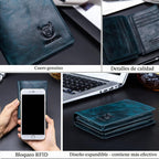 BULLCAPTAIN Cartera de cuero genuino plegable de gran capacidad par...