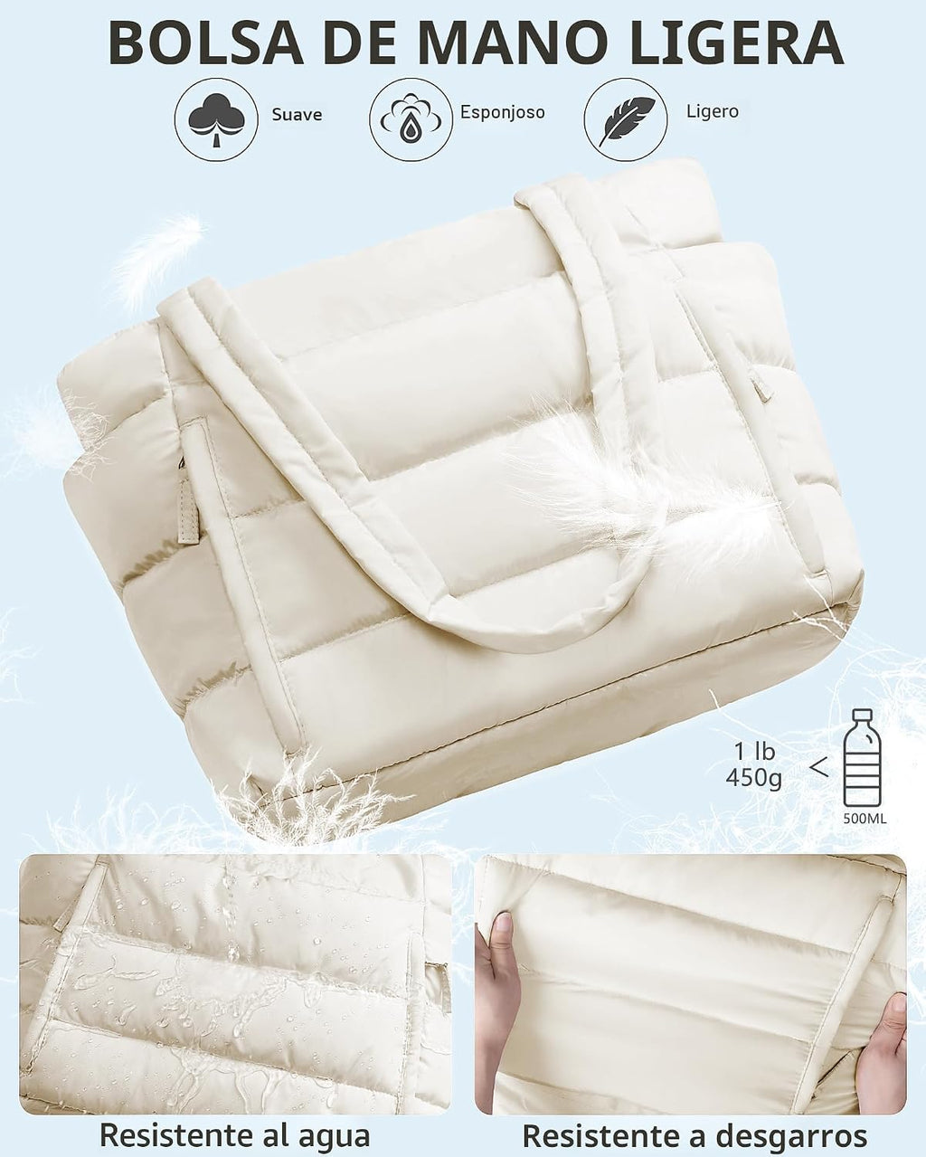 Bolsa Tote Acolchada para Mujeres, Bolsa de Mano de Trabajo Ligera...