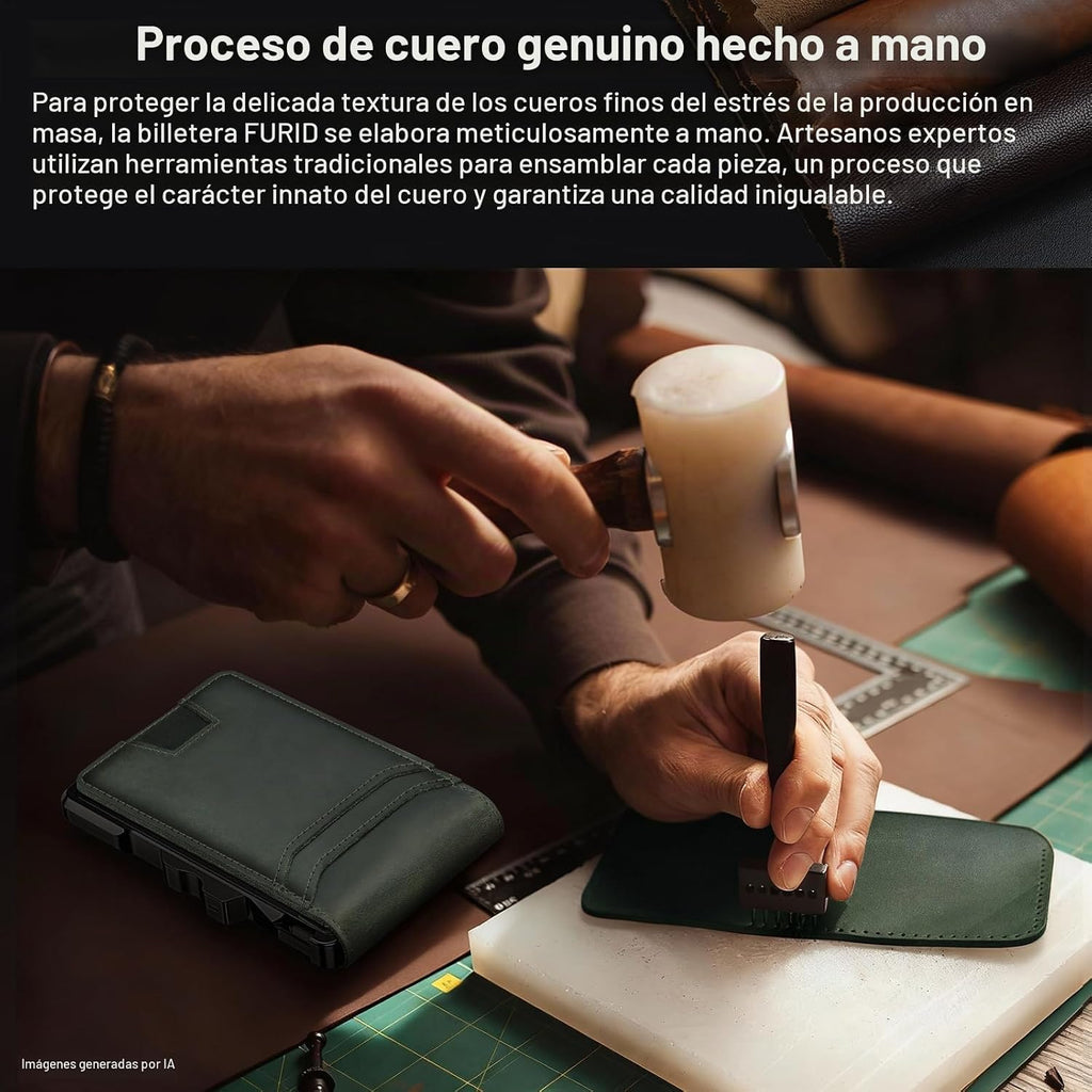furid Cartera de cuero genuino para hombres: billetera minimalista...