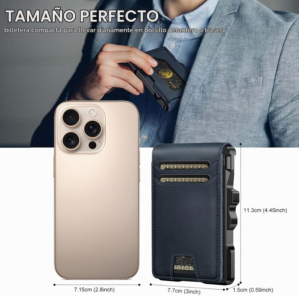 furid Cartera de cuero genuino para hombres: billetera minimalista...