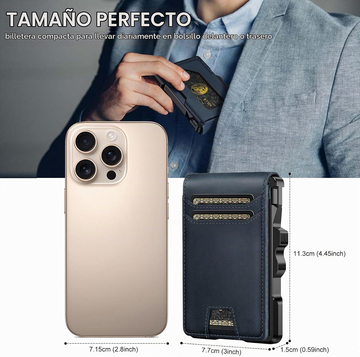 furid Cartera de cuero genuino para hombres: billetera minimalista...