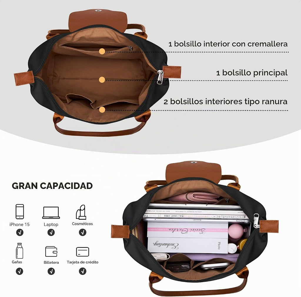 KALIDI Bolso de mano para mujer de nylon con asa superior, bolso de...