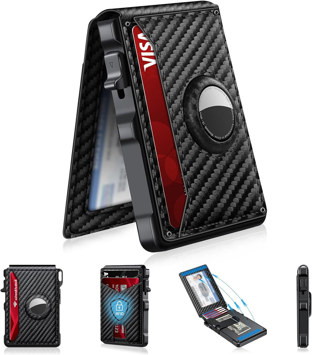KIKVES Billetera para Airtag para hombre, tarjetero para AirTag con...