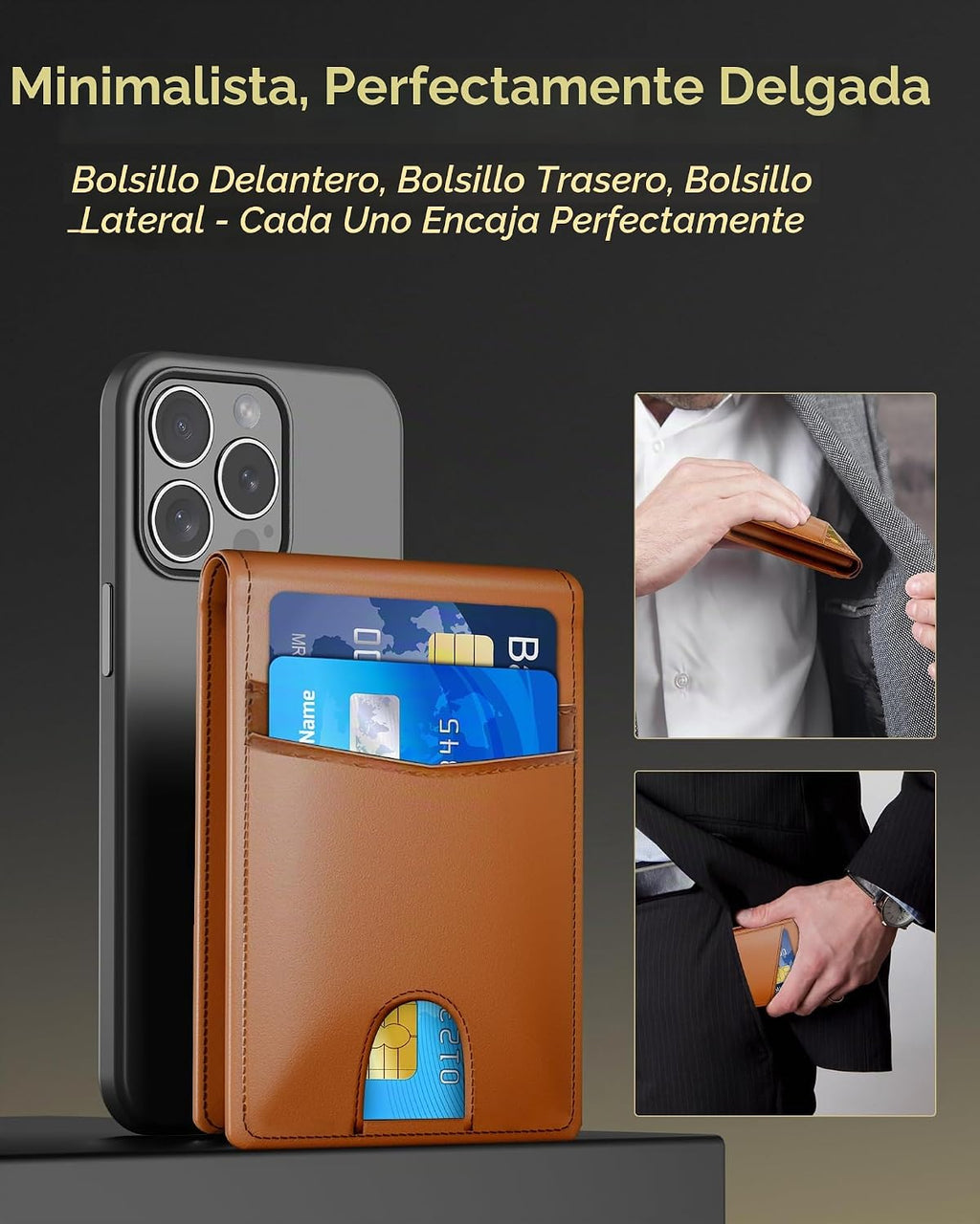 QLD Cartera minimalista para hombres - Cartera de cuero con bloqueo...