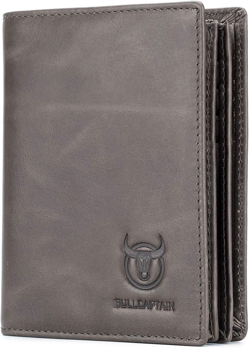 BULLCAPTAIN Cartera de cuero genuino plegable de gran capacidad par...