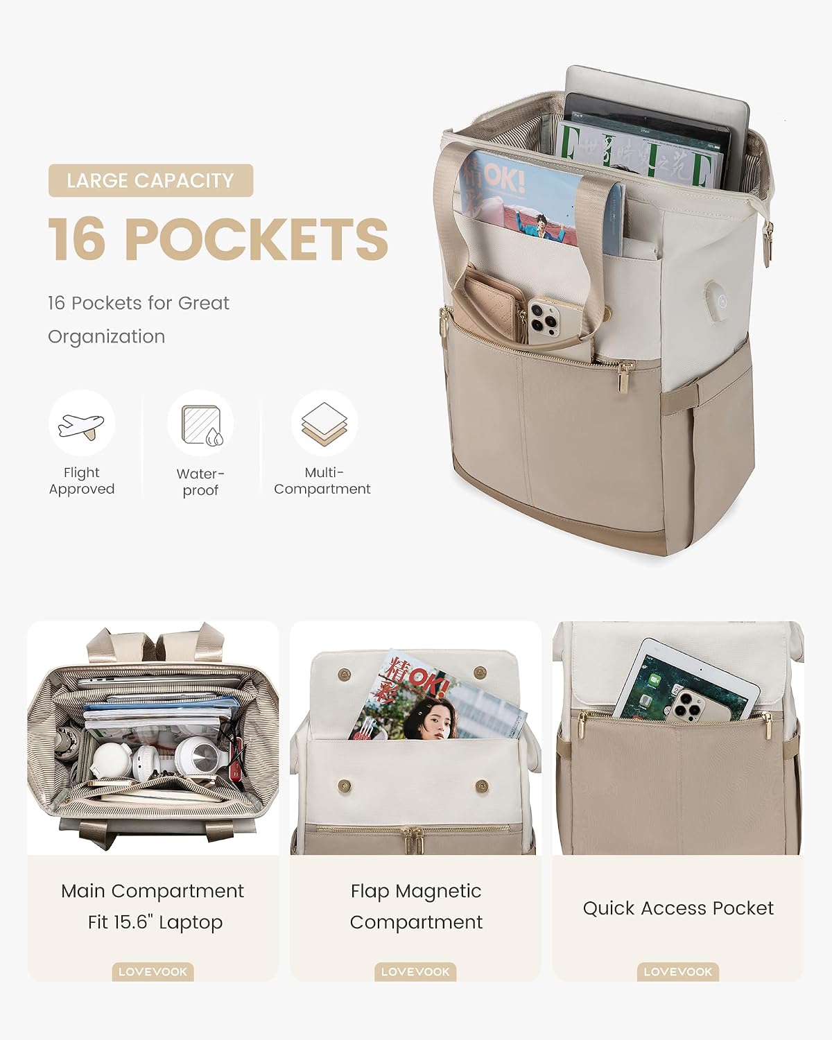 LOVEVOOK Mochila para laptop para mujer, mochila de trabajo convert...