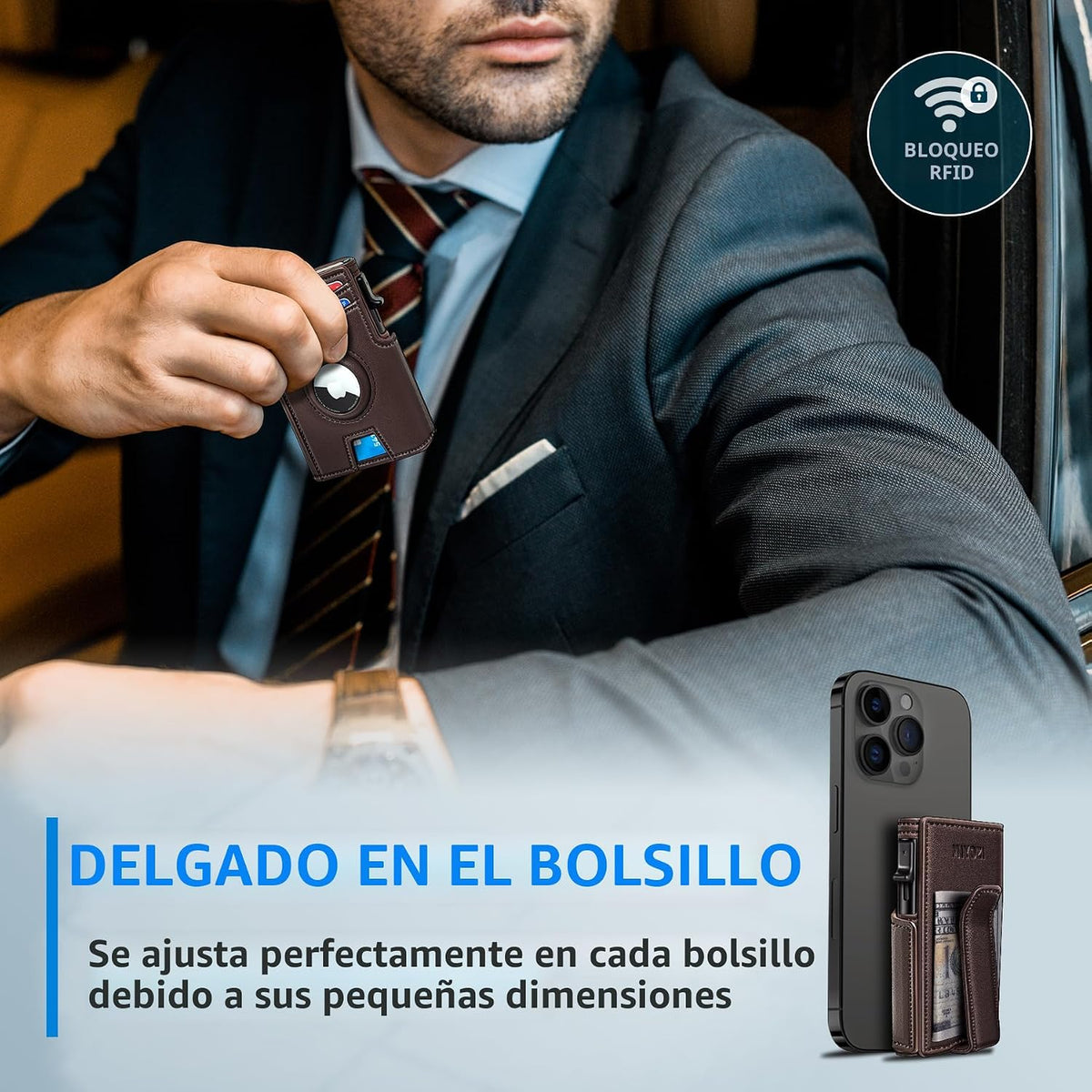 Miyozi - Billetera Airtag para hombre, con clip de dinero, estuche...