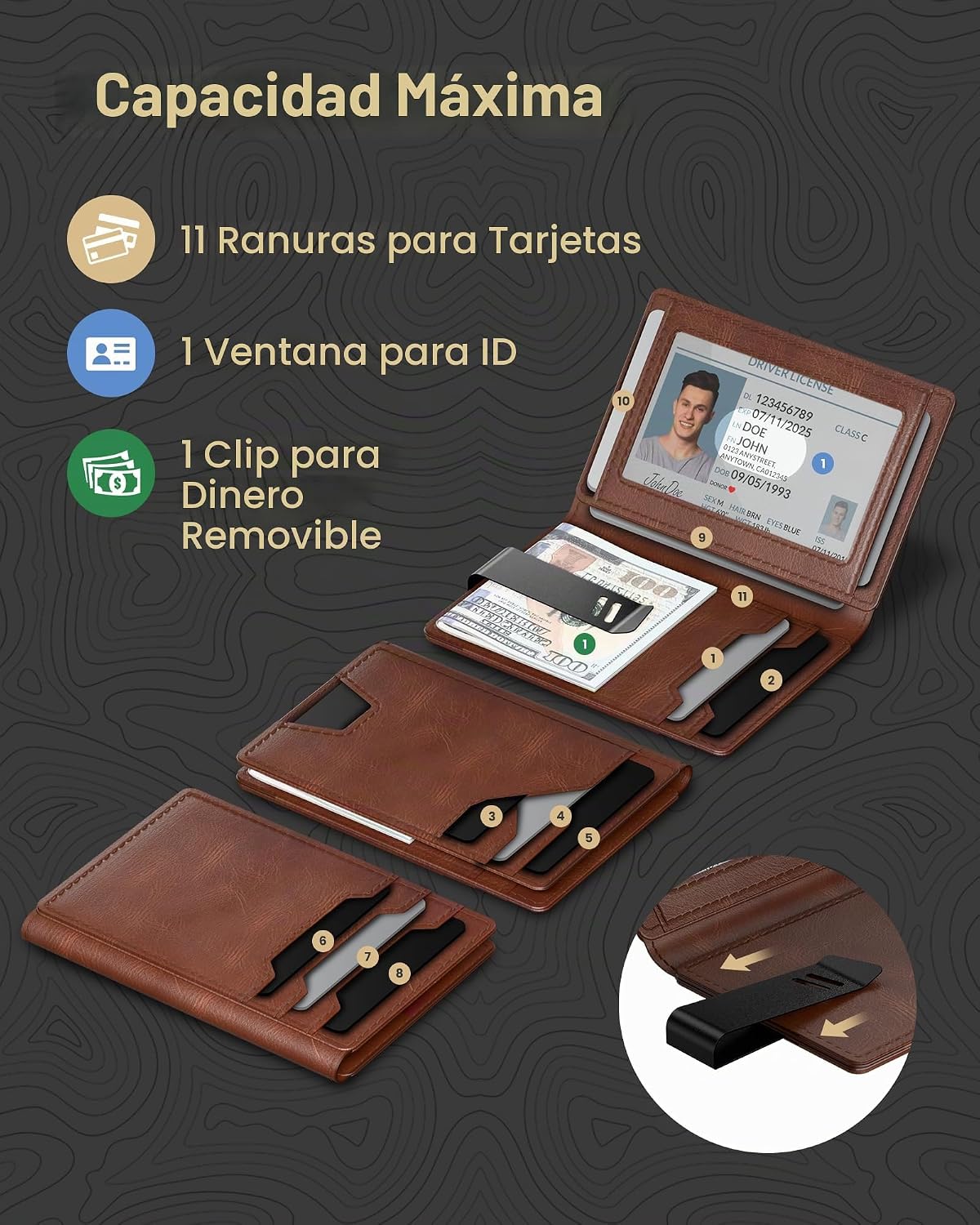 Cartera de Cuero Typecase para Hombres con Tarjetero, Marrón, Minim...