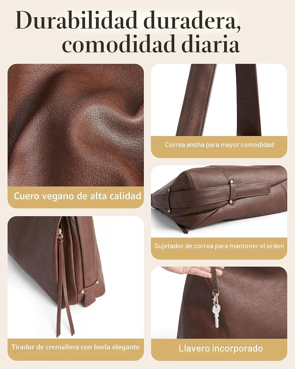 Missnine Bolso Hobo para mujer, bolso de mano de diseñador de cuero...