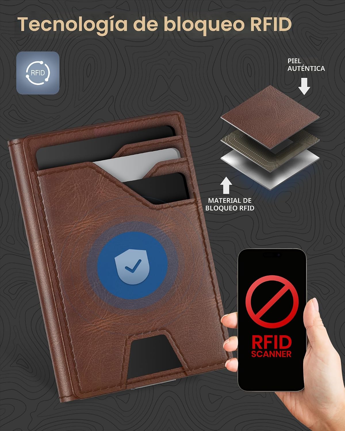 Cartera de Cuero Typecase para Hombres con Tarjetero, Marrón, Minim...