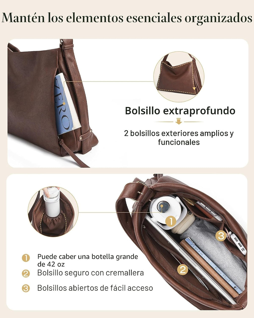 Missnine Bolso Hobo para mujer, bolso de mano de diseñador de cuero...