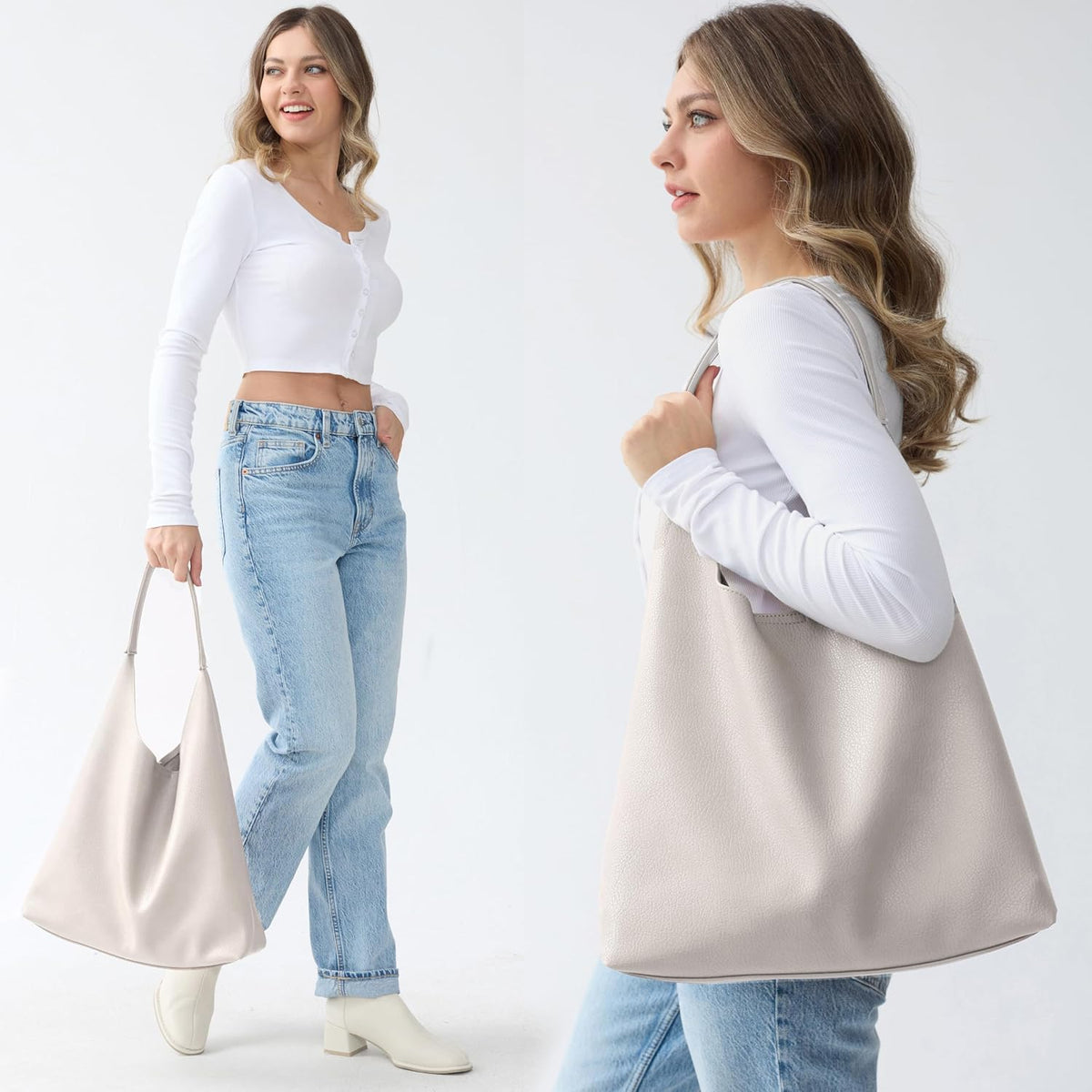 Bolsos Hobo para mujeres, bolso de hombro de cuero vegano suave, bo...