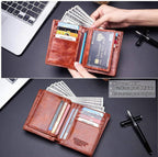 BULLCAPTAIN Cartera de cuero genuino plegable de gran capacidad par...