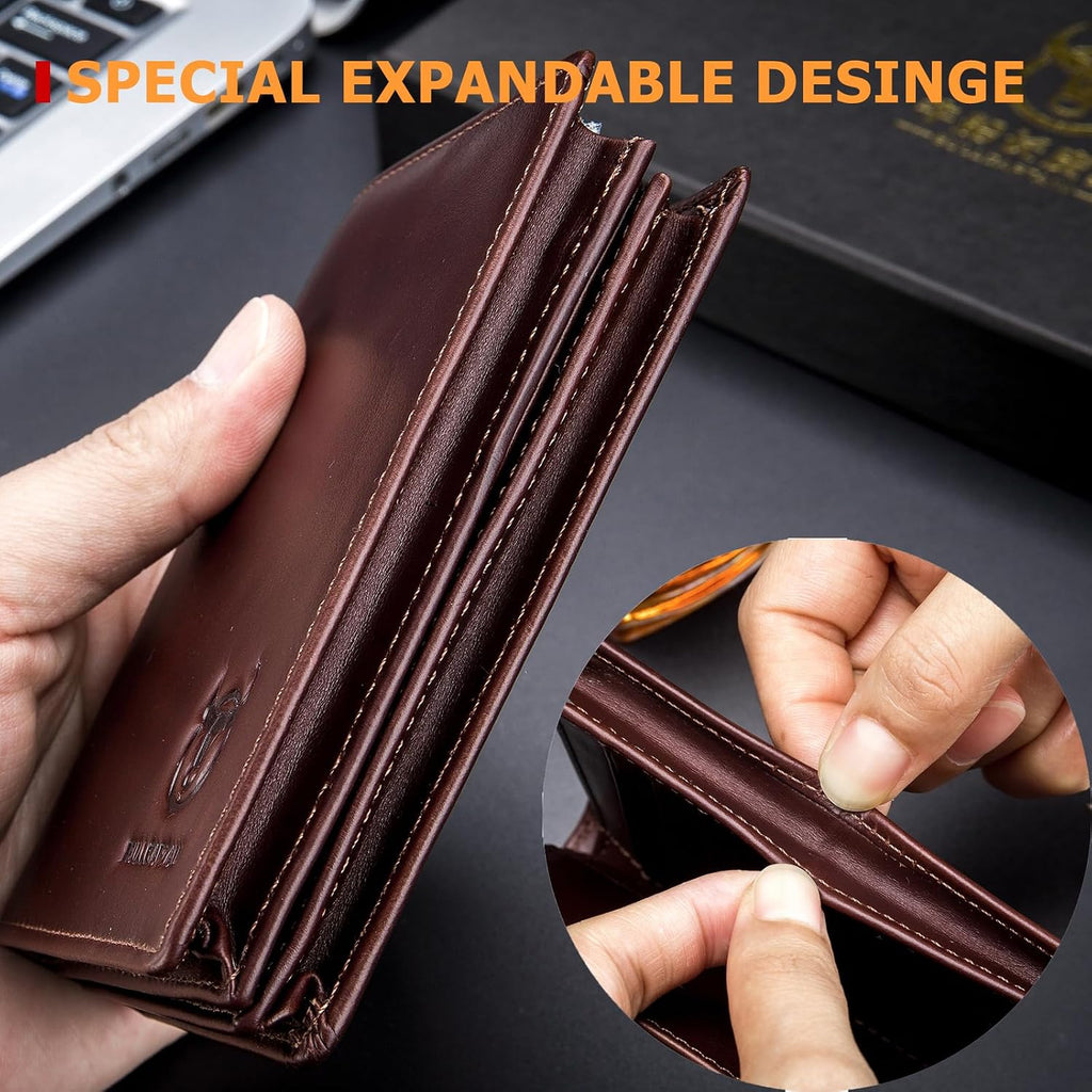 BULLCAPTAIN Cartera de cuero genuino plegable de gran capacidad par...