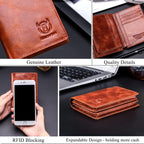 BULLCAPTAIN Cartera de cuero genuino plegable de gran capacidad par...
