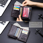 BULLCAPTAIN Cartera de cuero genuino plegable de gran capacidad par...