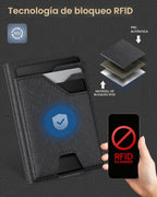Cartera de cuero typecase para hombres con tarjetero, Negro, Minima...