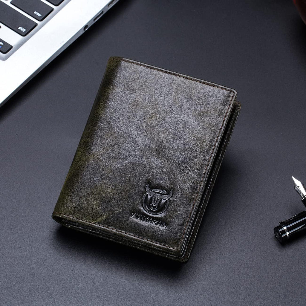 BULLCAPTAIN Cartera de cuero genuino plegable de gran capacidad par...