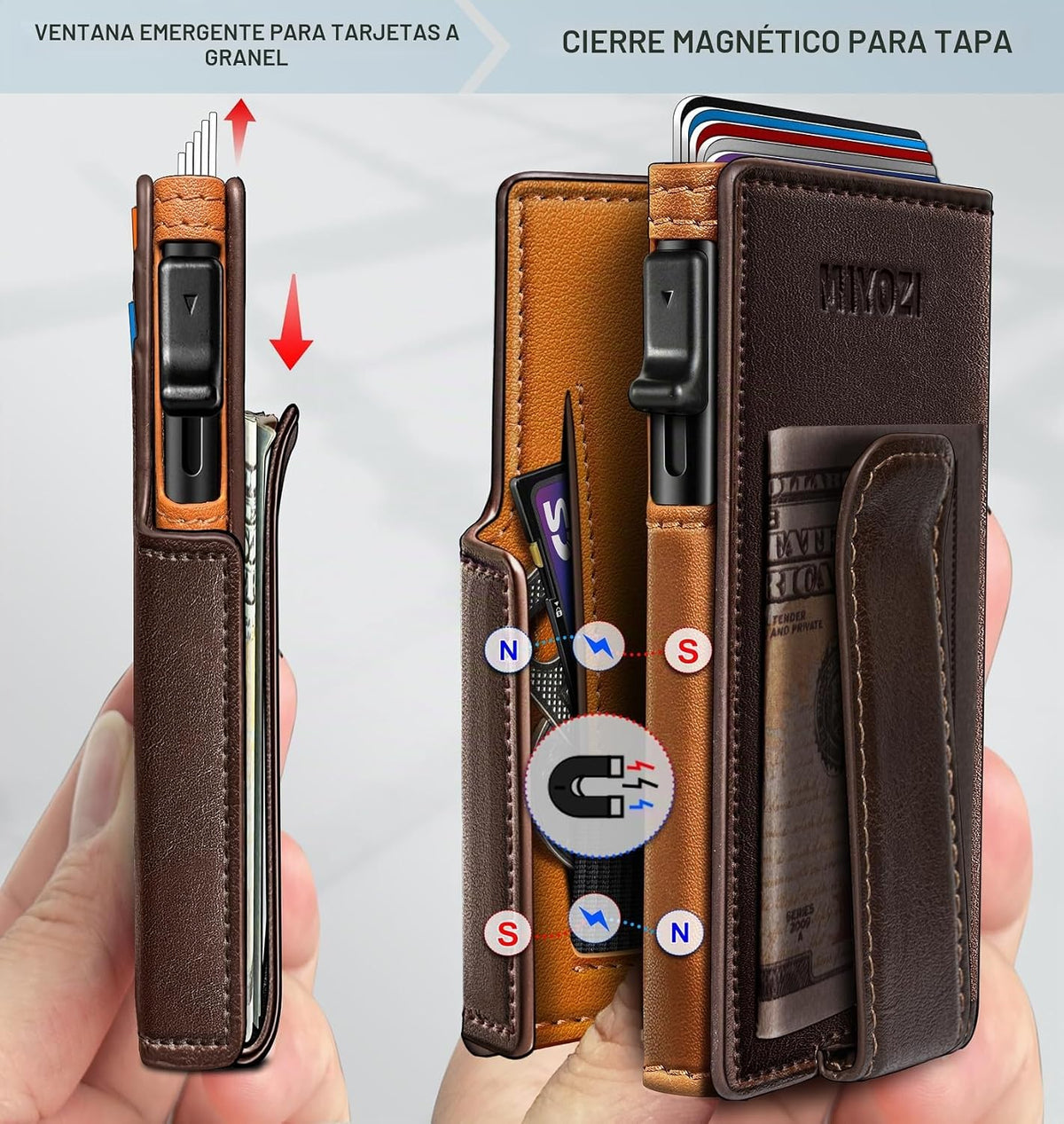 miyozi Billetera para hombre, con clip para dinero, bolsillo para m...