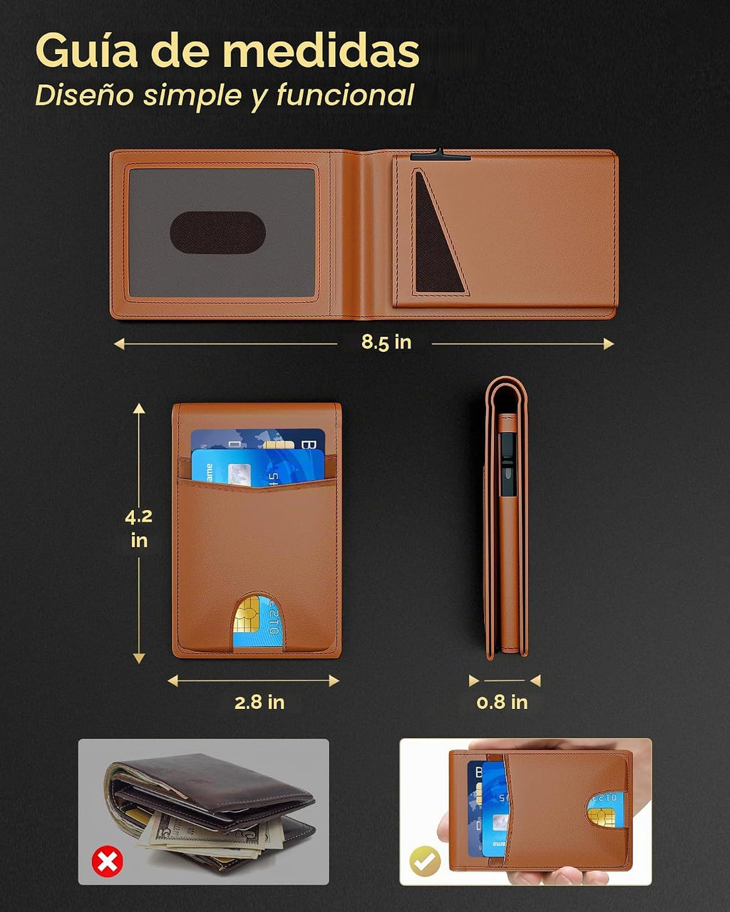 QLD Cartera minimalista para hombres - Cartera de cuero con bloqueo...