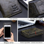 BULLCAPTAIN Cartera de cuero genuino plegable de gran capacidad par...