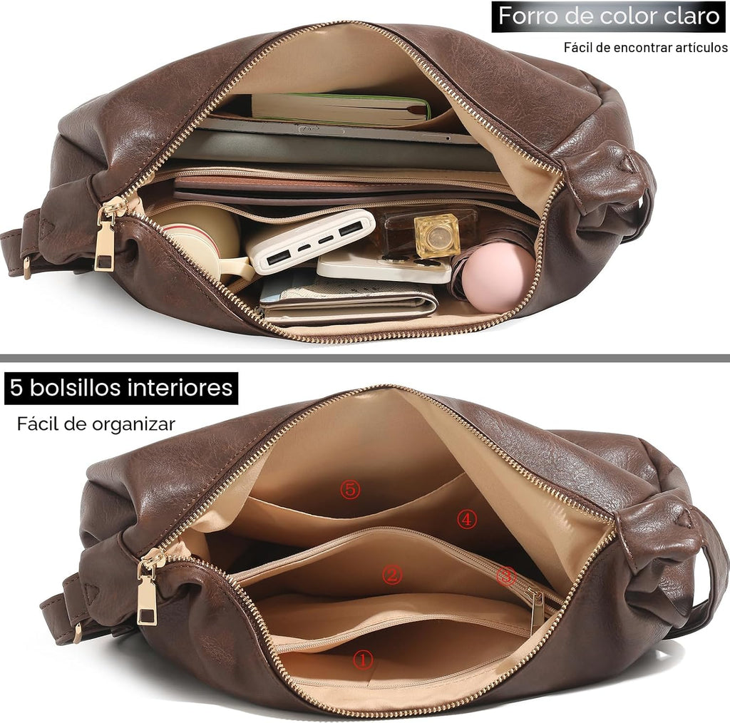 NIUEIMEE ZHOU Bolsos Hobo para mujer Bolso de hombro de cuero vegan...