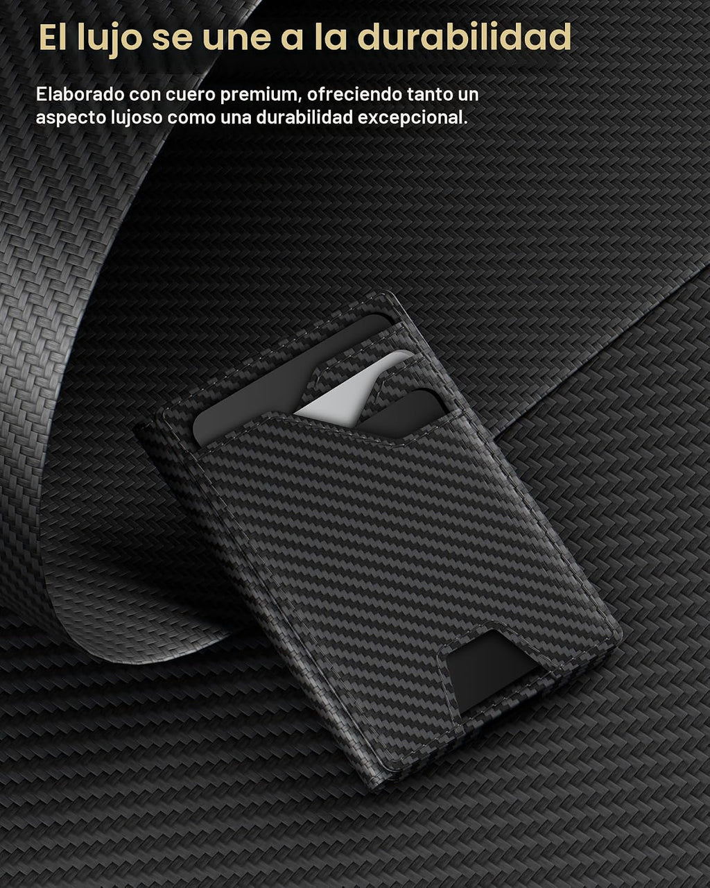 Cartera de cuero typecase para hombres con tarjetero, Negro fibra d...