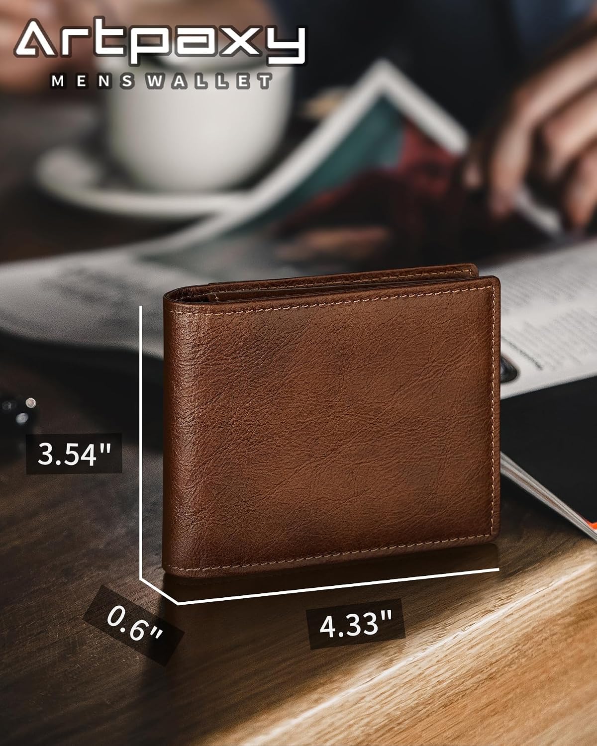 Cartera Artpaxy para hombre de cuero genuino plegable con bloqueo R...