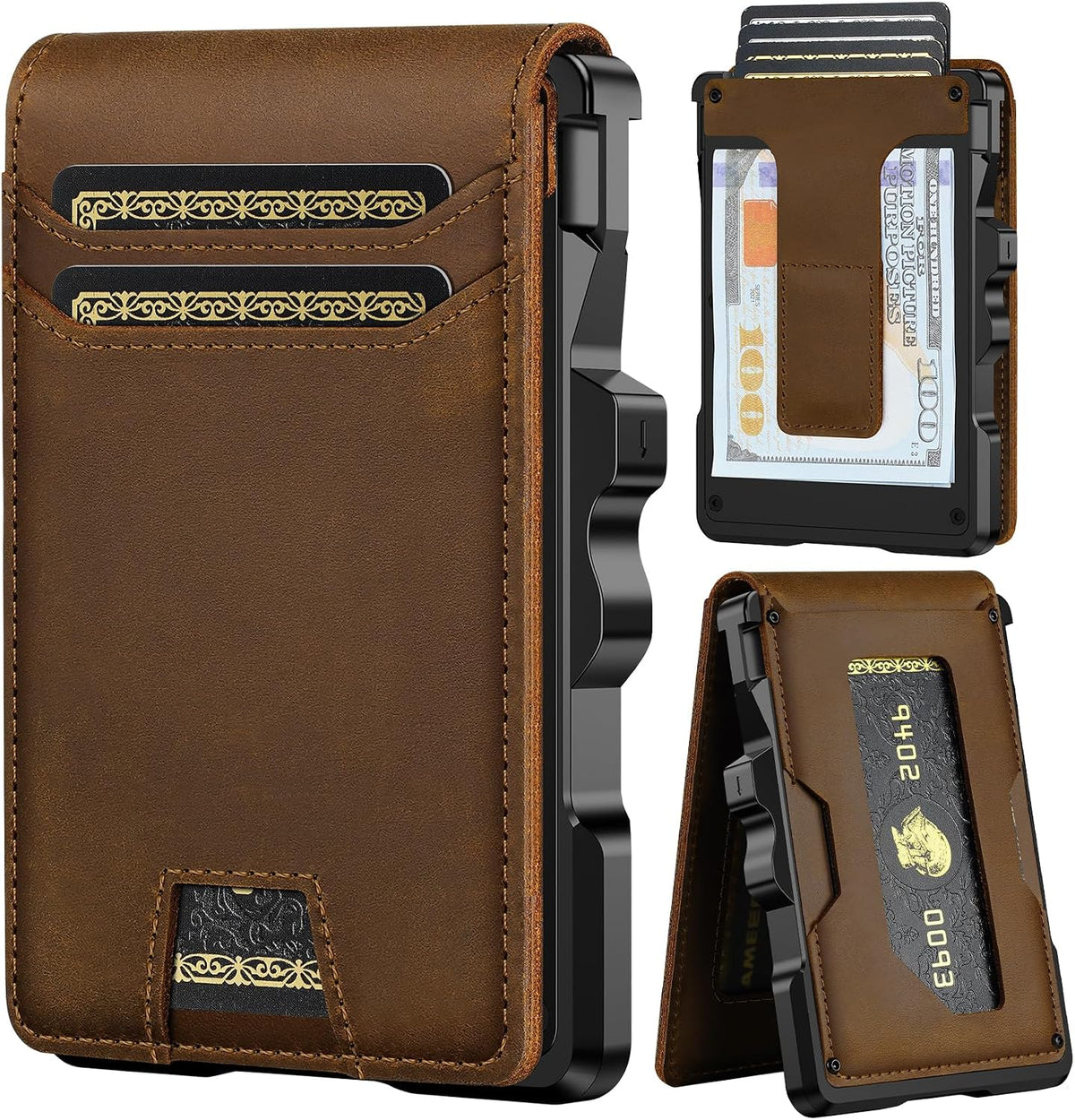 furid Cartera de cuero genuino para hombre: carteras minimalistas R...