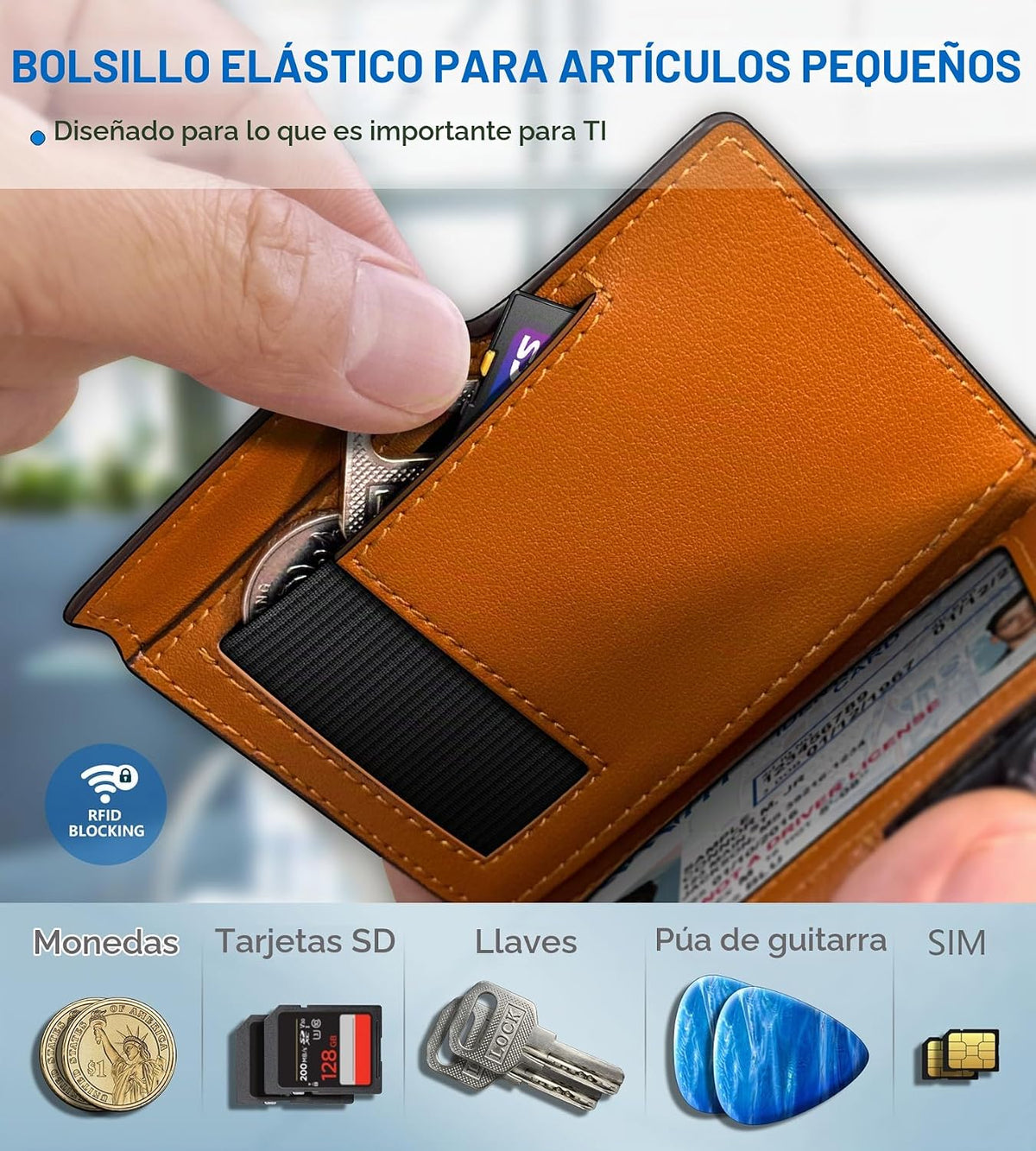 miyozi Billetera para hombre, con clip para dinero, bolsillo para m...