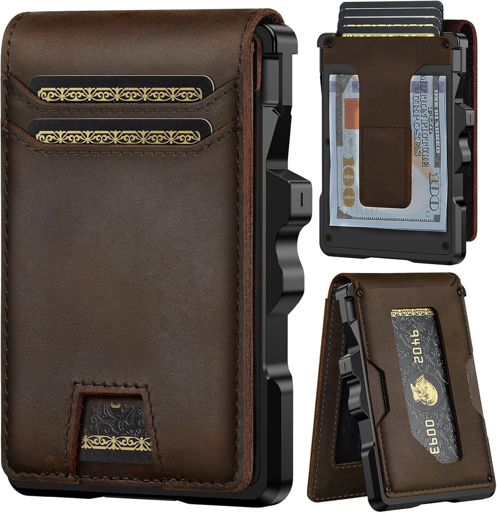 furid Cartera de cuero genuino para hombres: billetera minimalista...