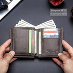 BULLCAPTAIN Cartera de cuero genuino plegable de gran capacidad par...