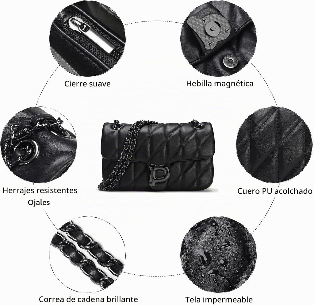 Pelimoo Bolso Bandolera Acolchado para Mujer de Moda - Bolso de Man...