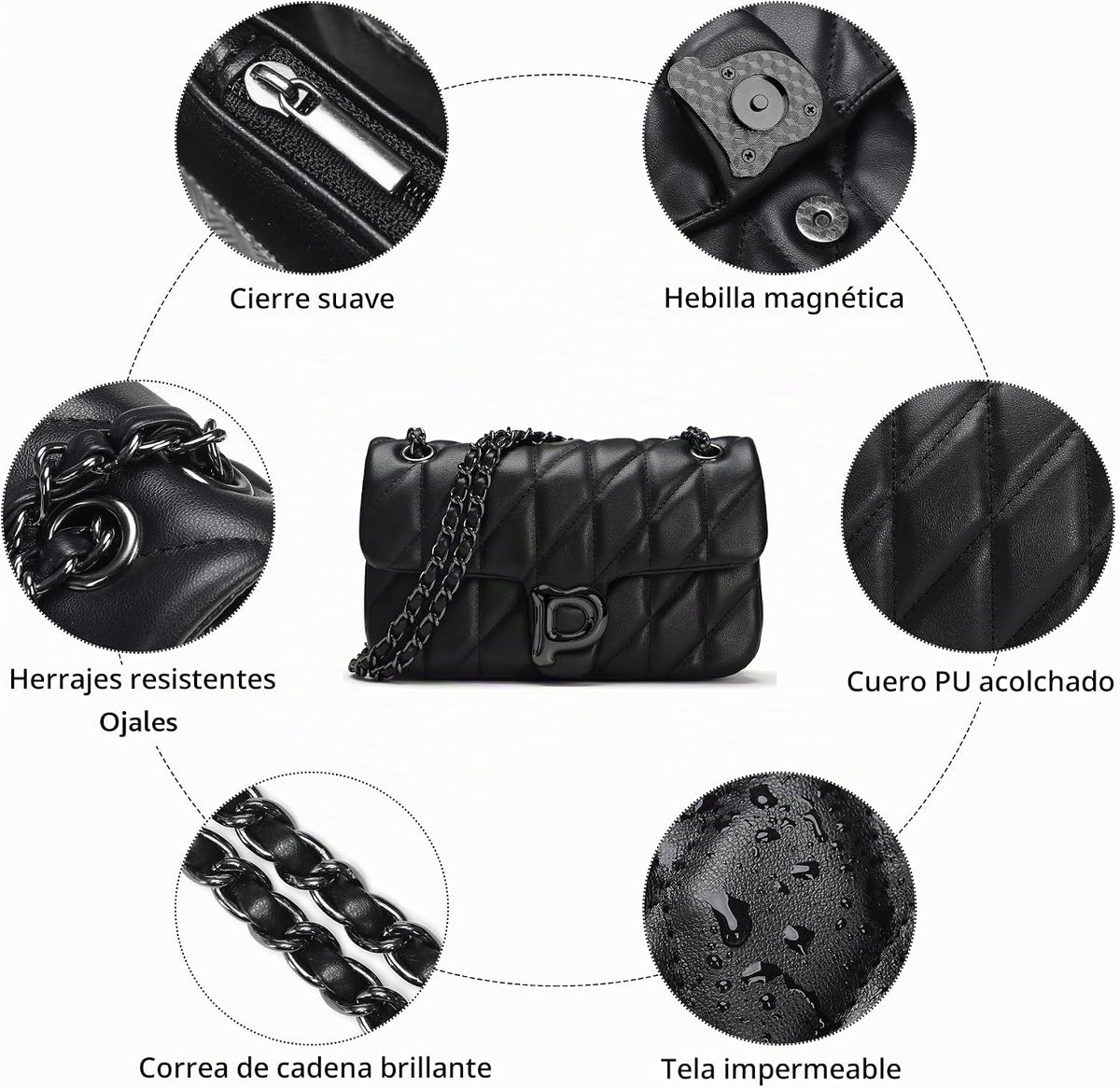 Pelimoo Bolso Bandolera Acolchado para Mujer de Moda - Bolso de Man...