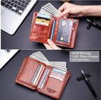 BULLCAPTAIN Cartera de cuero genuino plegable de gran capacidad par...