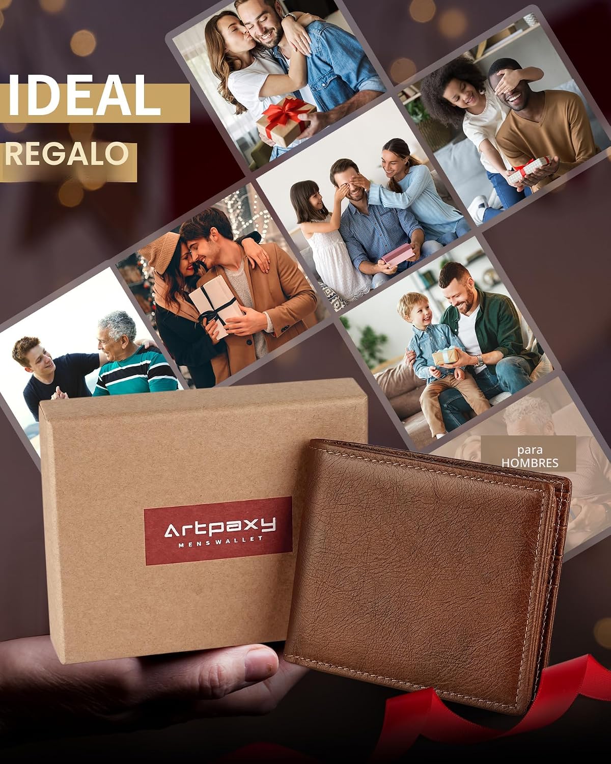 Cartera Artpaxy para hombre de cuero genuino plegable con bloqueo R...