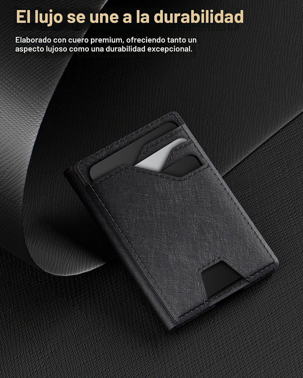 Cartera de cuero typecase para hombres con tarjetero, Negro, Minima...