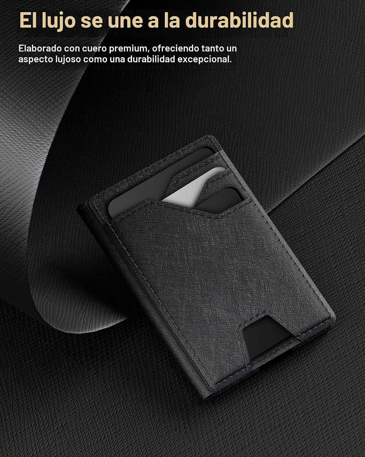 Cartera de cuero typecase para hombres con tarjetero, Negro, Minima...