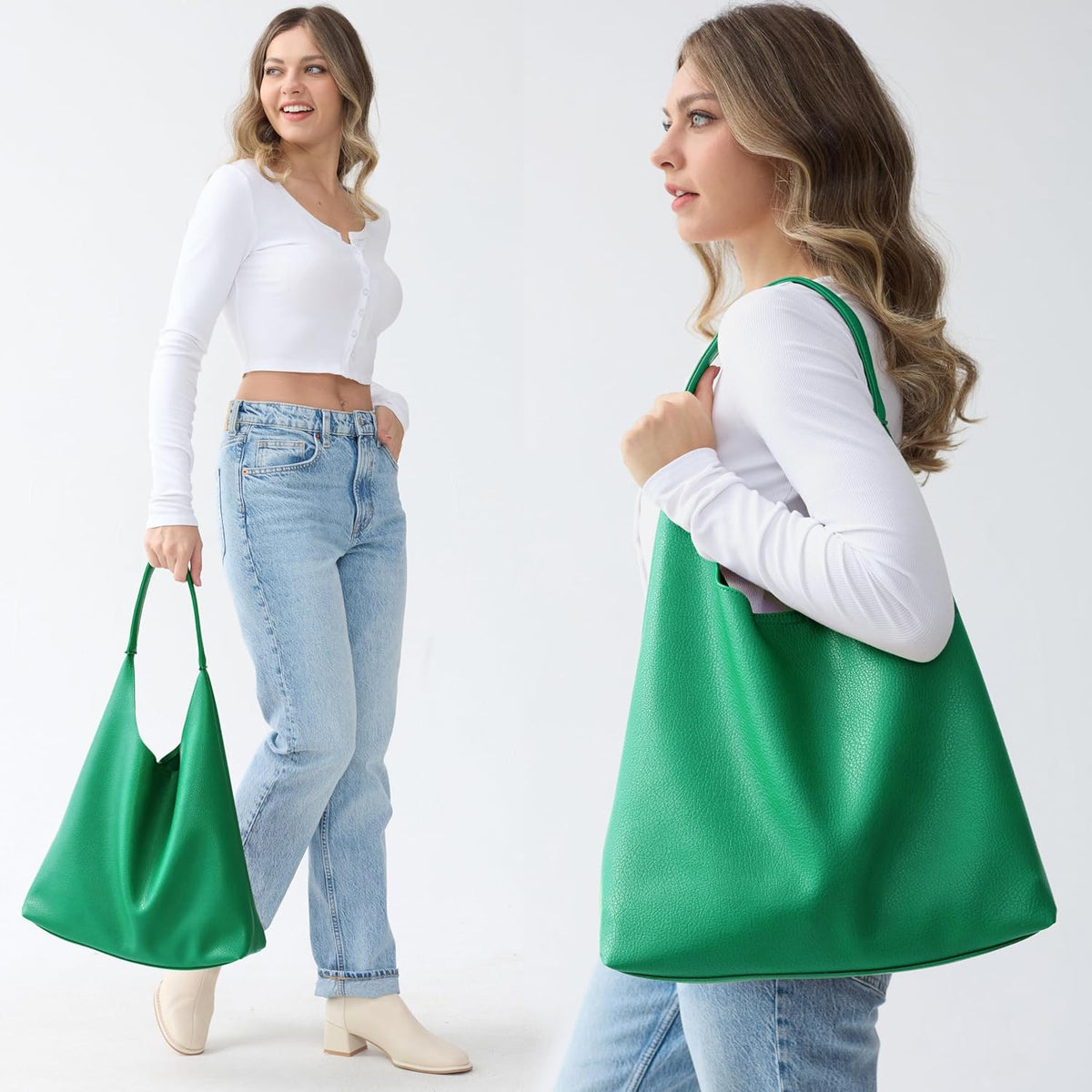 Bolsos Hobo para mujeres, bolso de hombro de cuero vegano suave, bo...