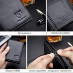 BULLCAPTAIN Cartera de cuero genuino plegable de gran capacidad par...