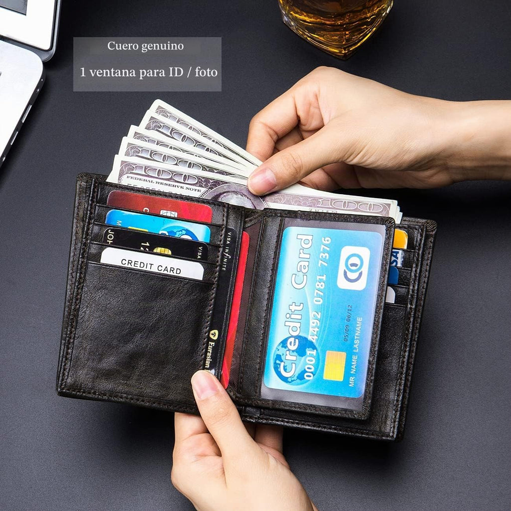 BULLCAPTAIN Cartera de cuero genuino plegable de gran capacidad par...
