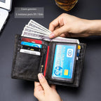 BULLCAPTAIN Cartera de cuero genuino plegable de gran capacidad par...